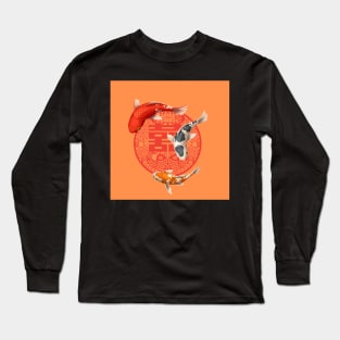 Double Happiness Koi Fish Orange with Red Symbol - Hong Kong Retro Long Sleeve T-Shirt